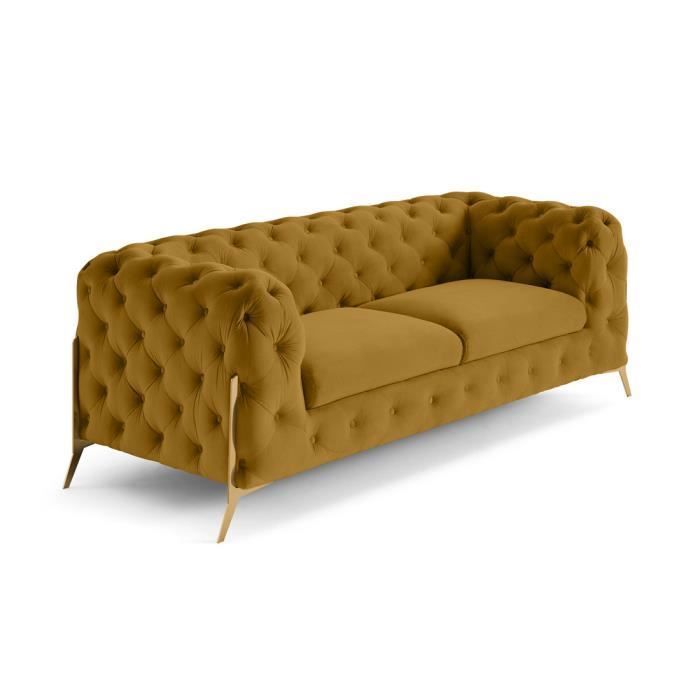 Canapé 3 places Chesterfield en velours - Lisa Design - Camden - Jaune