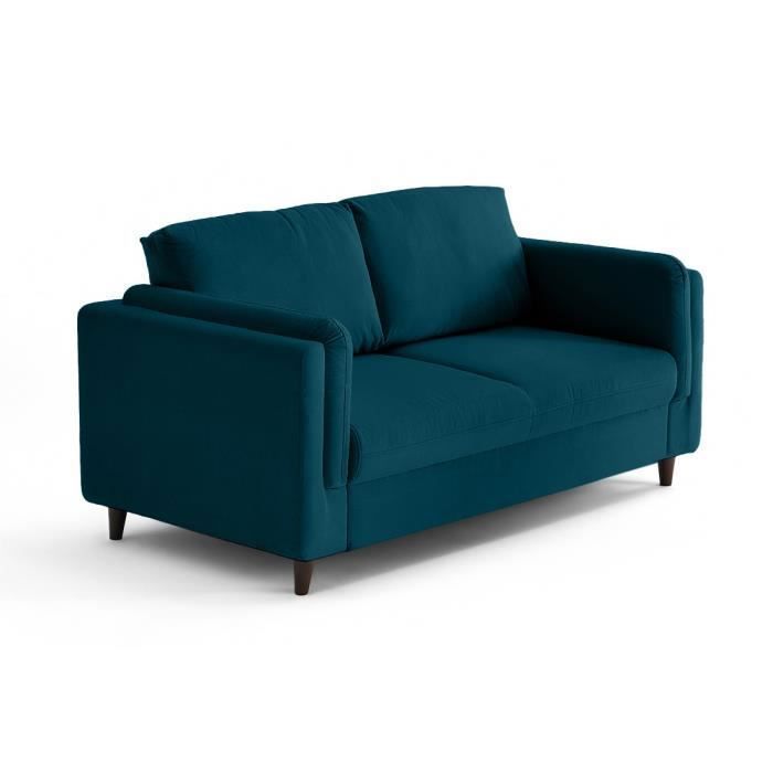 Canapé 2 places en velours Brooke - Lisa Design - Bleu canard - Bois massif - Ressorts plats