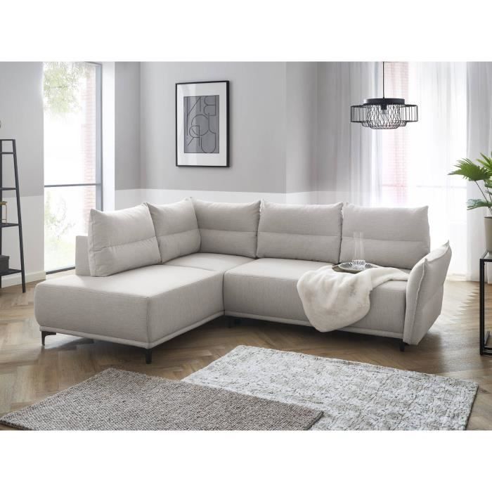 Canapé d'angle convertible avec coffre 5 places style contemporain gauche - Arya - Beige