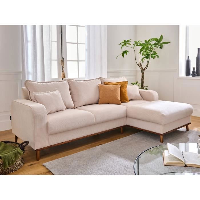 Canapé d'angle droit 4 places en velours côtelé Beige - LISA DESIGN