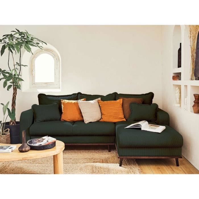 Canapé d'angle convertible - LISA DESIGN - Albane - Vert - 4 places - Coffre de rangement