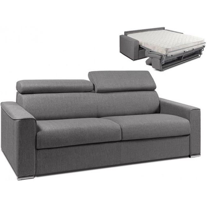 Canapé 4 places convertible express en tissu LINEA SOFA VIZIR - Gris - Couchage 160 cm - Matelas 18cm