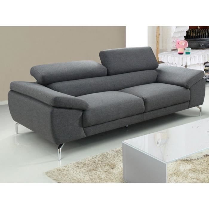 Canapé 3 places en microfibre GRETEL - Gris - LINEA SOFA - Tissu - 107 - 3 places - 60 cm