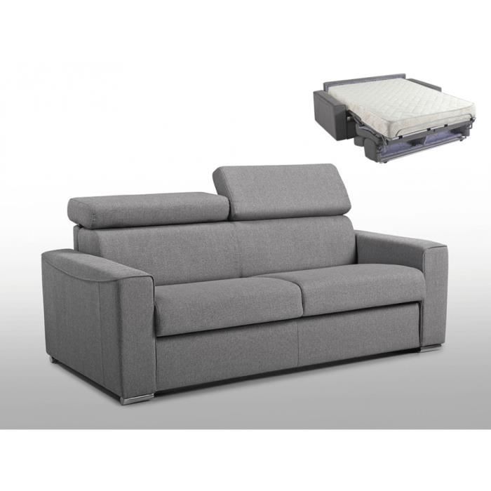 Canapé convertible express en tissu VIZIR - LINEA SOFA - 3 places - Gris - Couchage 140 cm - Matelas 18cm