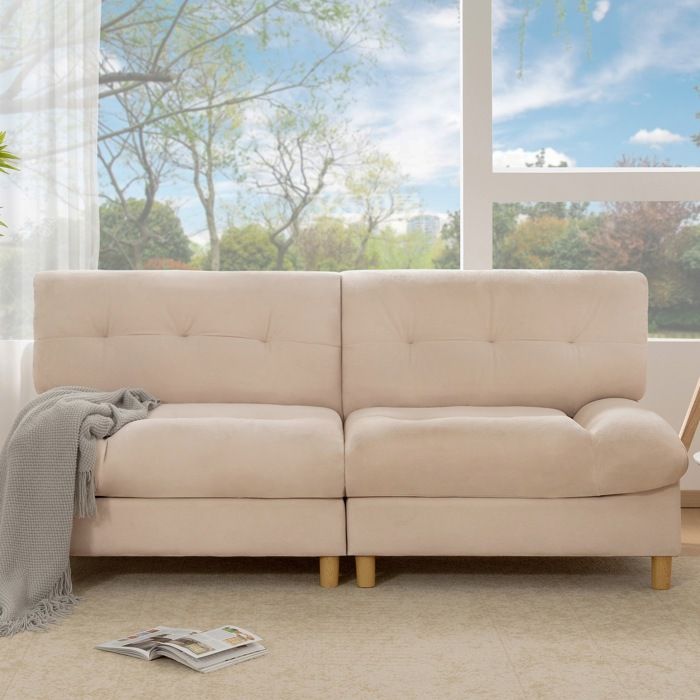 Canapé de luxe en forme de nuage, tissu velours teddy,canapé rembourré 2 places, avec grands coussins d'assise et de dossier,beige