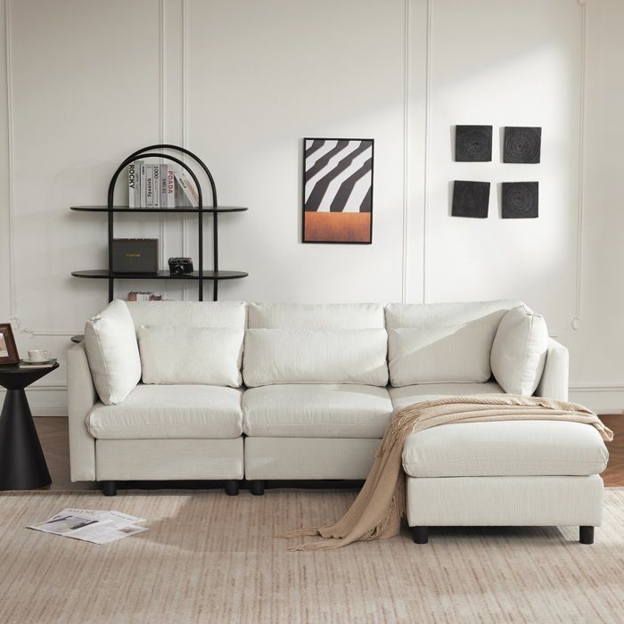 Canapé d'angle Convertible avec Coussins, Canapé Convertible en Forme de L,Design Moderne,canapé Convertible 3 Places,Beige