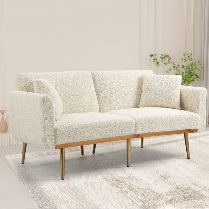 Canapé convertible trois places,3places,Convient pour la chambre et le salon，dureté moyenne, matière velours, 161CM, blanc