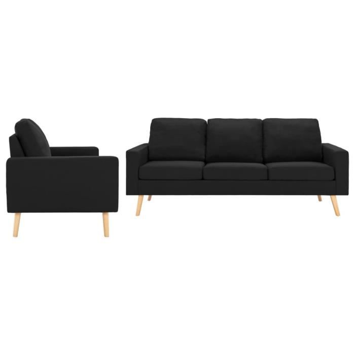 LEXLIFE Ensemble canapé 3+2 places - Style scandinave - Tissu Noir