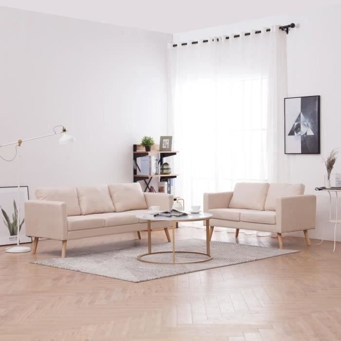 LEXLIFE Ensemble de canapés 3+2 Places en Tissu - Canapé Capitonnée - Canapé Contemporain - Crème