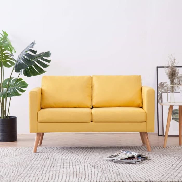 LEXLIFE Canapé droit fixe 2 places - Style scandinave - 116 x 70 x 73 cm - Tissu Jaune