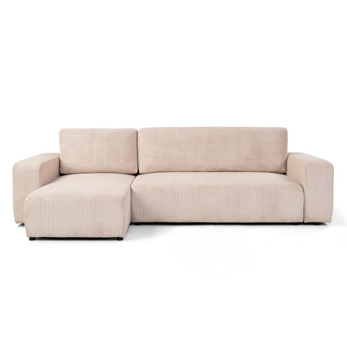 Canapé d'angle réversible et convertible GOYA 244 cm tissu velours côtelé beige