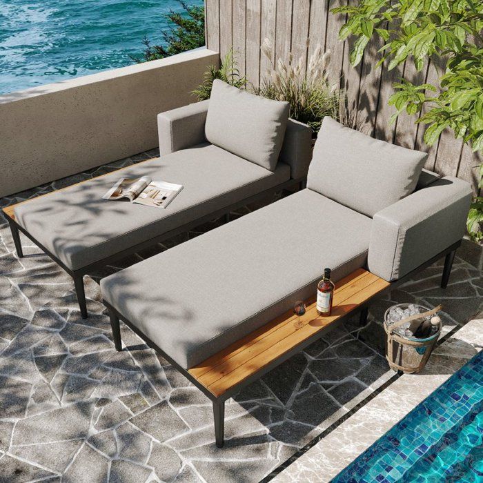 Canape de jardin chaise longue d'extérieur - canapé-lit imperméable multifonctionnel Conception à 2 places avec étagères