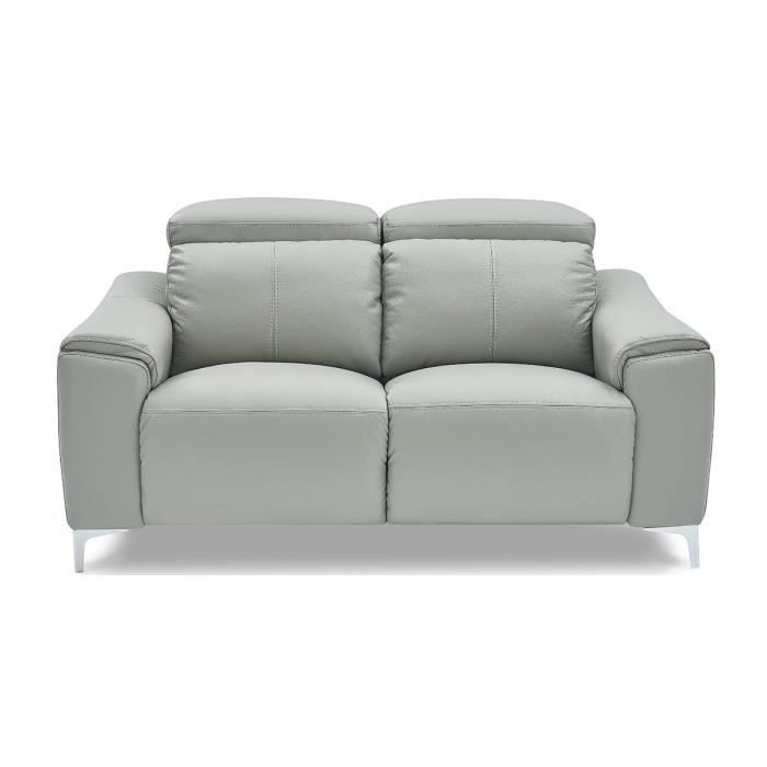 Canapé relaxation électrique 2 places en cuir BIANCA - Gris clair 52 cm Gris Perle