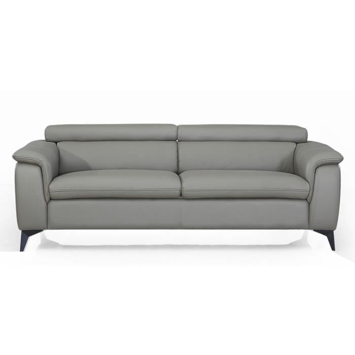 Canapé en cuir 3 places NEYLA Gris souris - Angle Droit