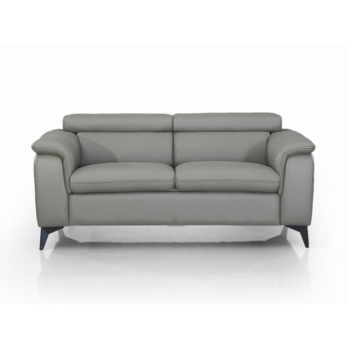 Canapé en cuir 2 places NEYLA Gris souris - Angle Droit