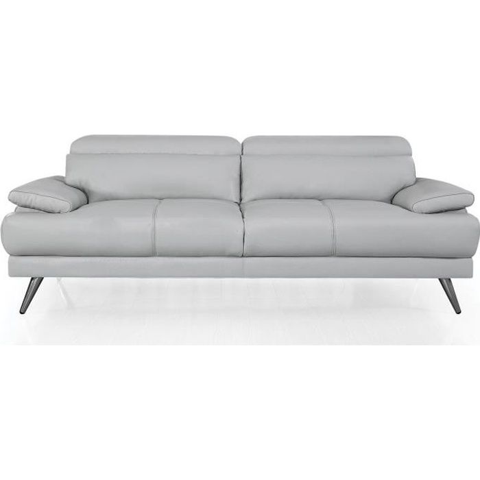 Canapé 3 places en cuir LENA - LA MAISON DU CANAPÉ - Gris - Fixe - Contemporain - Design