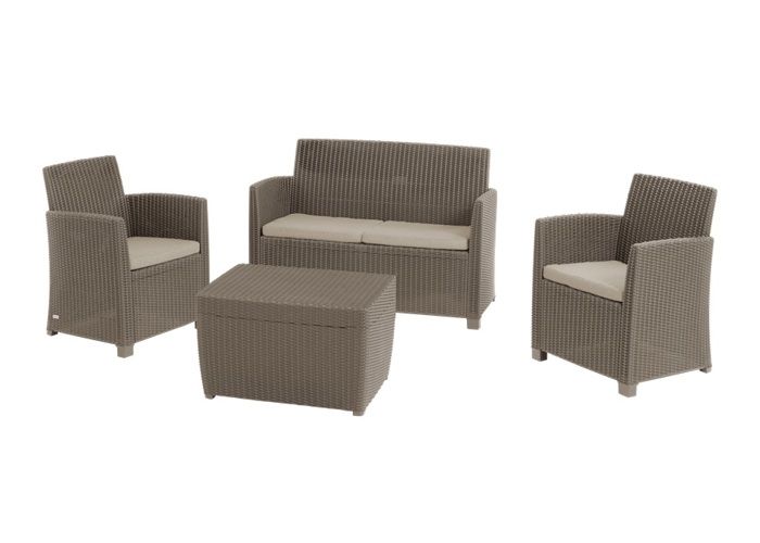 Keter Salon de jardin Mia, aspect rotin, 4 places, table avec rangement, cappuccino