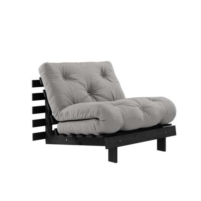 Fauteuil convertible futon ROOTS pin laqué noir matelas 90 x 200 cm coloris gris gris Bois Inside75