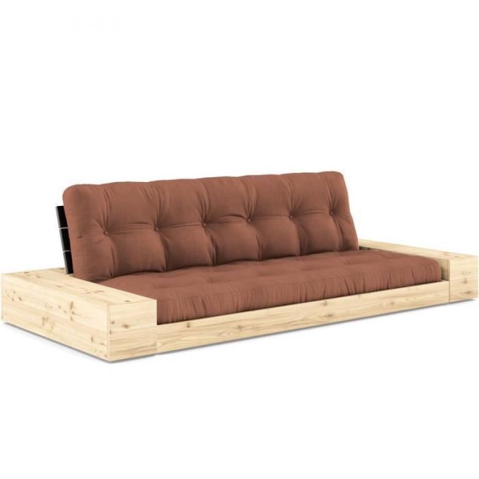 Canapé lit futon BASE dossier noir couchage transversale 130cm 2 caissons latérales tissu marron argile marron Laine Inside75