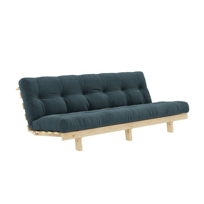 Banquette convertible futon LEAN pin coloris bleu pâle couchage 130x190 cm.