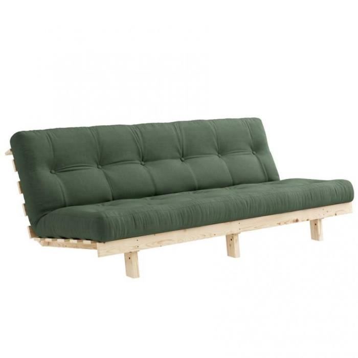 Banquette convertible futon LEAN bois de pin coloris vert olive 130x200 cm vert Bois Inside75