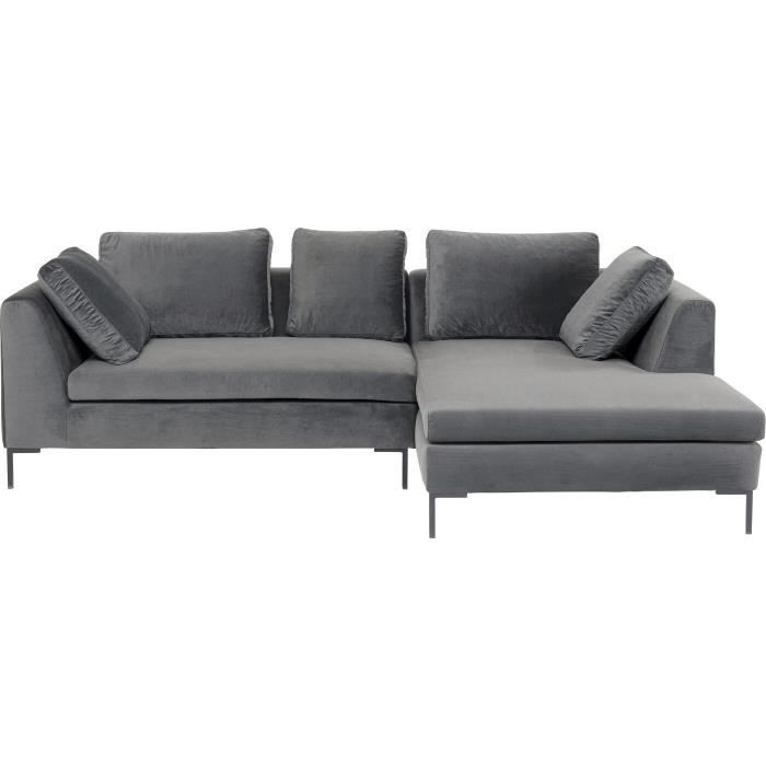 Canapé d'angle - KARE - Gianna - 270cm - Velours gris - 5 places - Pieds en acier