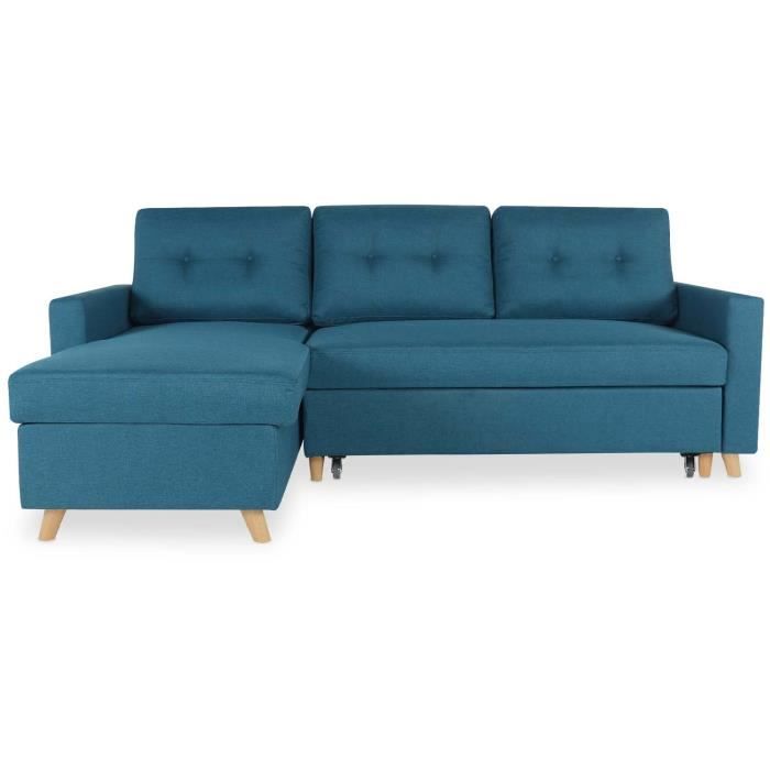Canapé d'angle convertible réversible Falko Tissu Bleu canard - Style scandinave