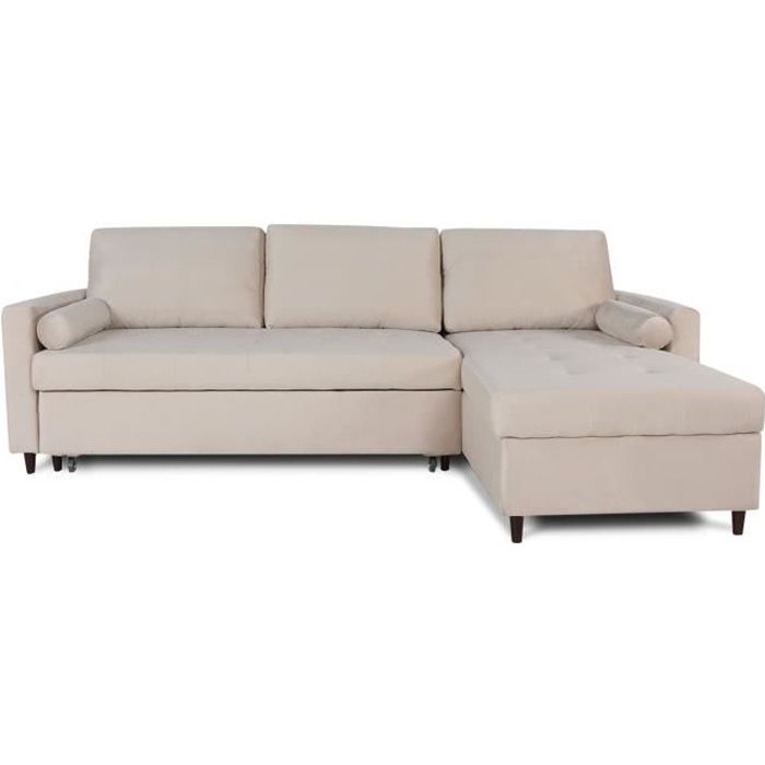 Canapé d'angle convertible réversible Claudio en velours beige