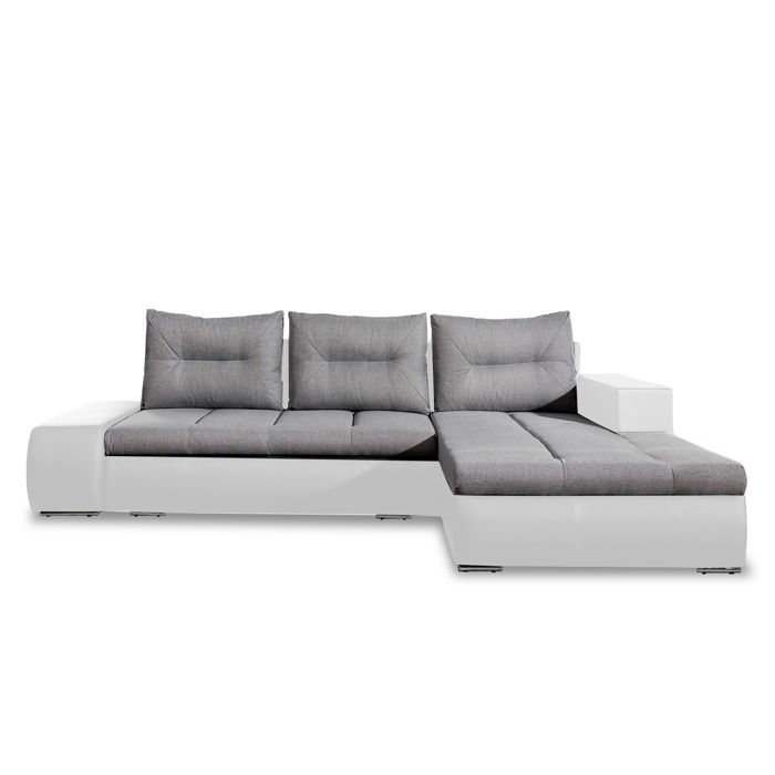 Canapé d'angle droit convertible Santiago Gris et Blanc