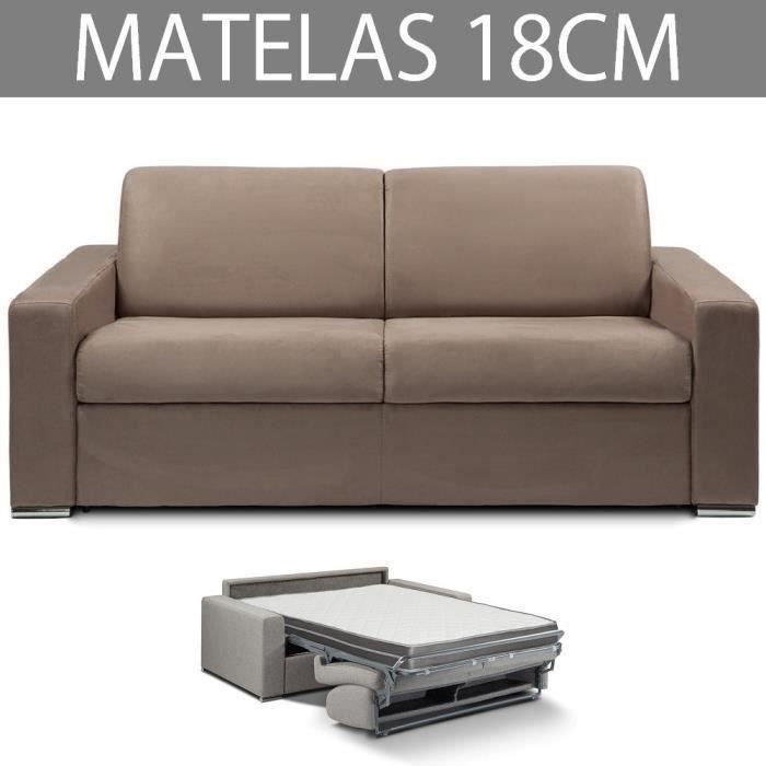 Canapé convertible EXPRESS 3 places en microfibre taupe - Couchage 140cm - Epaisseur matelas 18cm - INSIDE