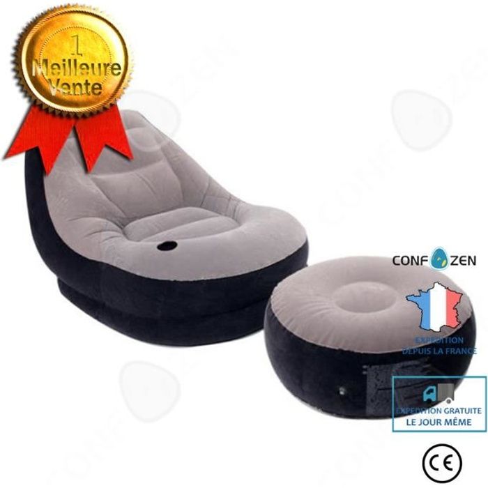 Canapé gonflable simple flocage CONFO Intex avec repose-pieds