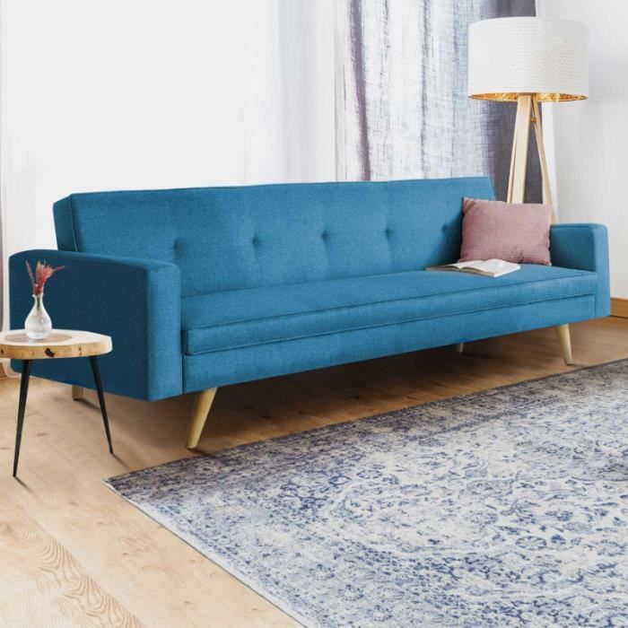 Canapé droit scandinave 3 places convertible LARS bleu canard