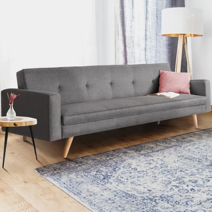 Canapé droit scandinave 3 places convertible LARS gris