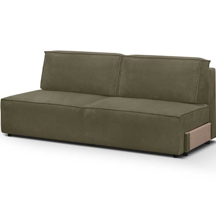 Canapé convertible 2 places avec coffre de rangement en velours côtelé vert kaki - Harper Mod