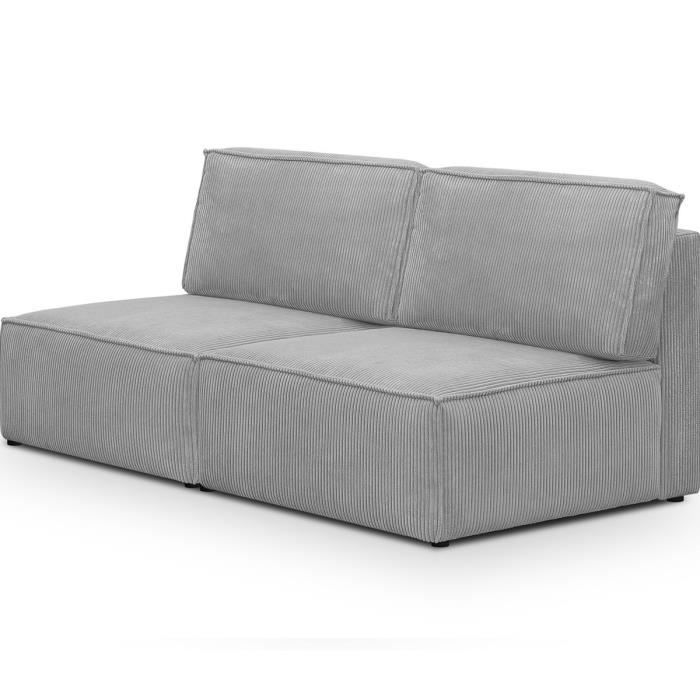 Module canapé 2 places en velours côtelé gris clair - Harper Mod
