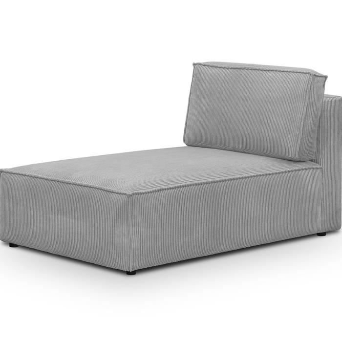 Méridienne modulable en velours côtelé gris clair - Harper Mod