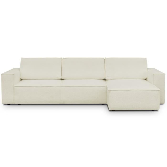 Canapé d'angle convertible réversible 5 places avec coffre de rangement en tissu bouclettes écru - Harper