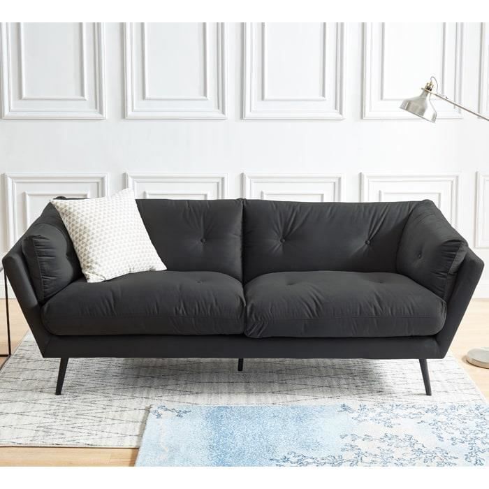 Canapé THELMA en velours gris au style scandinave