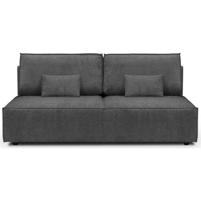 Canapé convertible 3 places avec coffre de rangement en velours fines côtes gris anthracite - Milla New