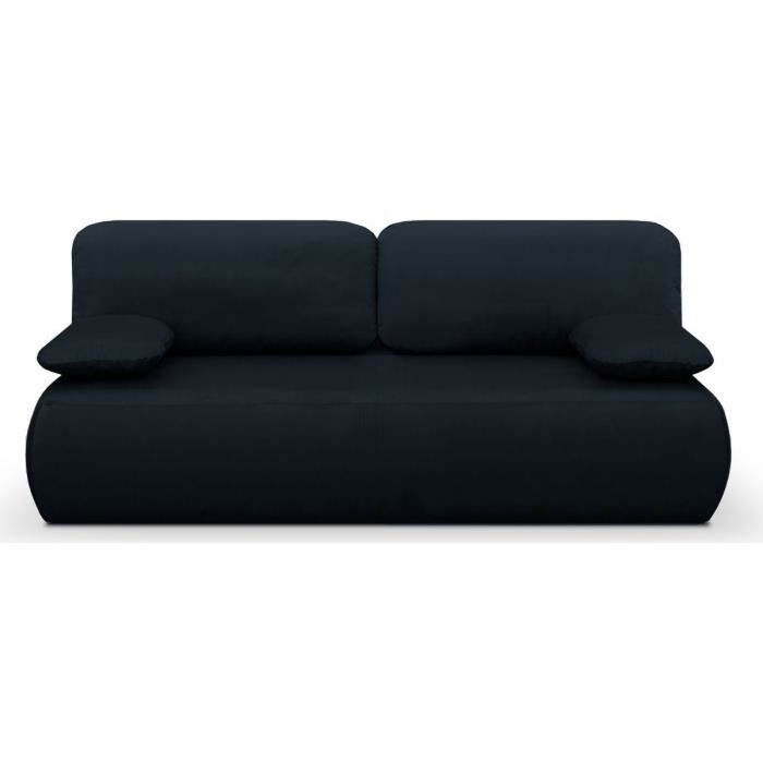 Canapé convertible 3 places avec coffre de rangement en velours bleu nuit - Gemma