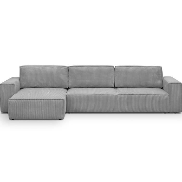 Canapé d'angle modulable réversible 5 places en velours côtelé gris clair - Harper Mod