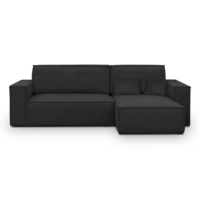 Canapé d'angle convertible réversible 4 places avec coffre de rangement en tissu noir - Livia New