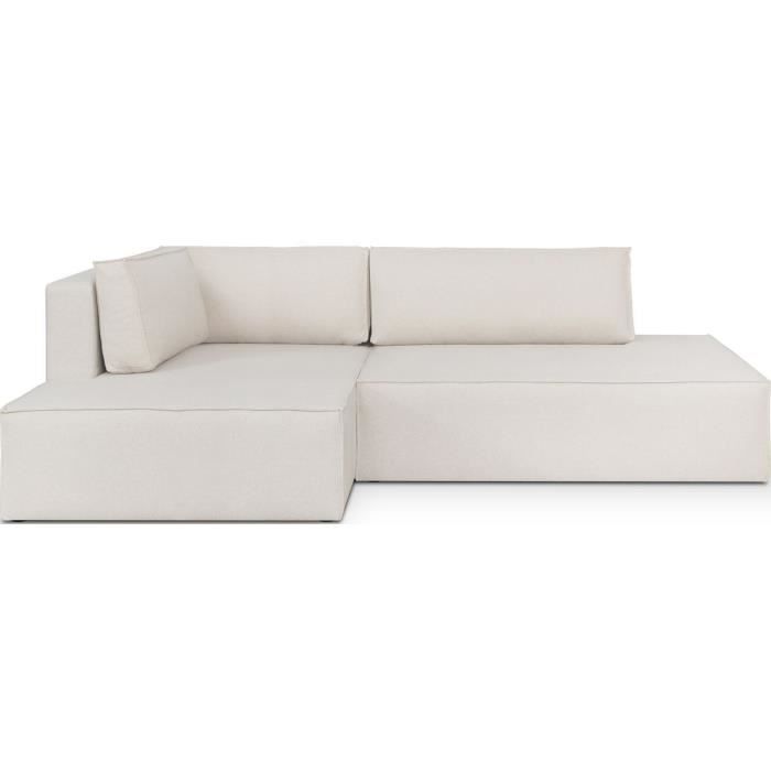 Canapé d'angle à gauche convertible 3 places avec coffre en tissu beige - Barani