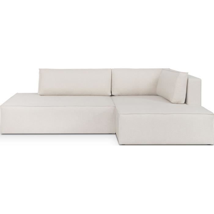 Canapé d'angle à droite convertible 3 places avec coffre en tissu beige - Barani