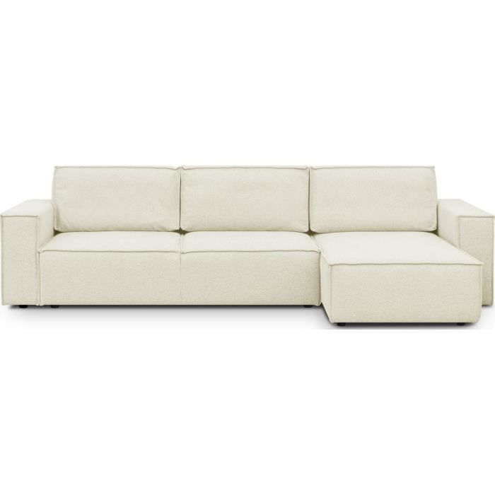 Canapé d'angle 5 places convertible réversible avec coffre de rangement en tissu ivoire - Harper New