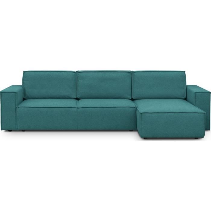 Canapé d'angle 5 places convertible réversible avec coffre de rangement en tissu bleu canard - Harper New