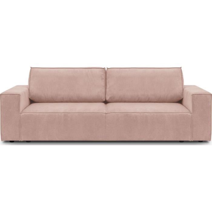 Canapé 3 places convertible avec coffre de rangement en velours fines côtes rose - Harper New