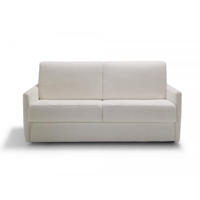 Canapé convertible 3 places en tissu bouclé écru - Ouverture express - Couchage quotidien - Matelas HD 140 x 190 - Sienne