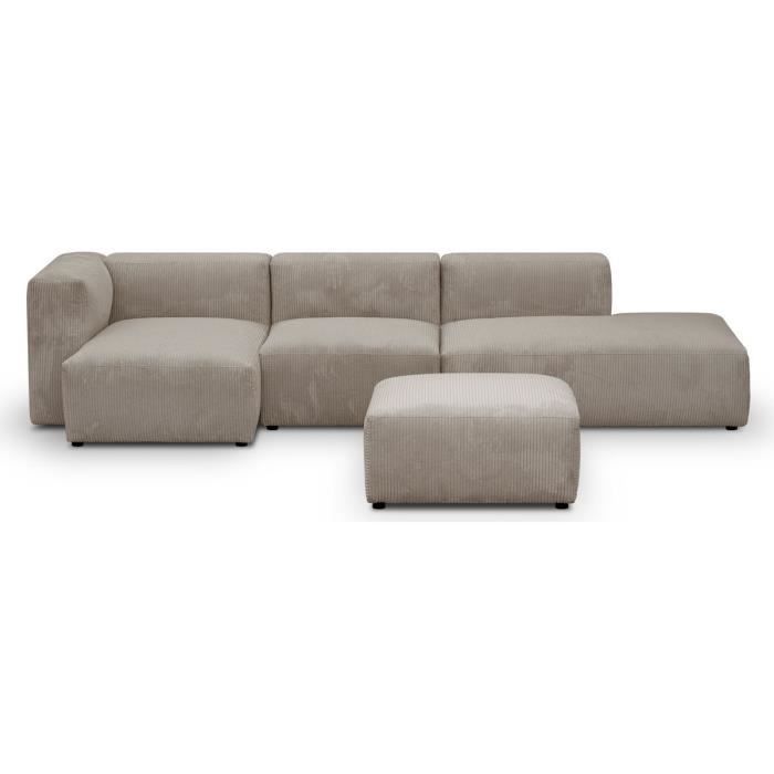Canapé d'angle à gauche 5 pl. + 1 pouf - HOMIFAB - ModuloN - Tissu - Gris