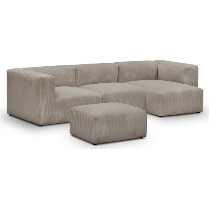 Canapé d'angle modulable avec méridienne - HOMIFAB - Modèle ModuloN - Gris - 5 places - Tissu - Fixe